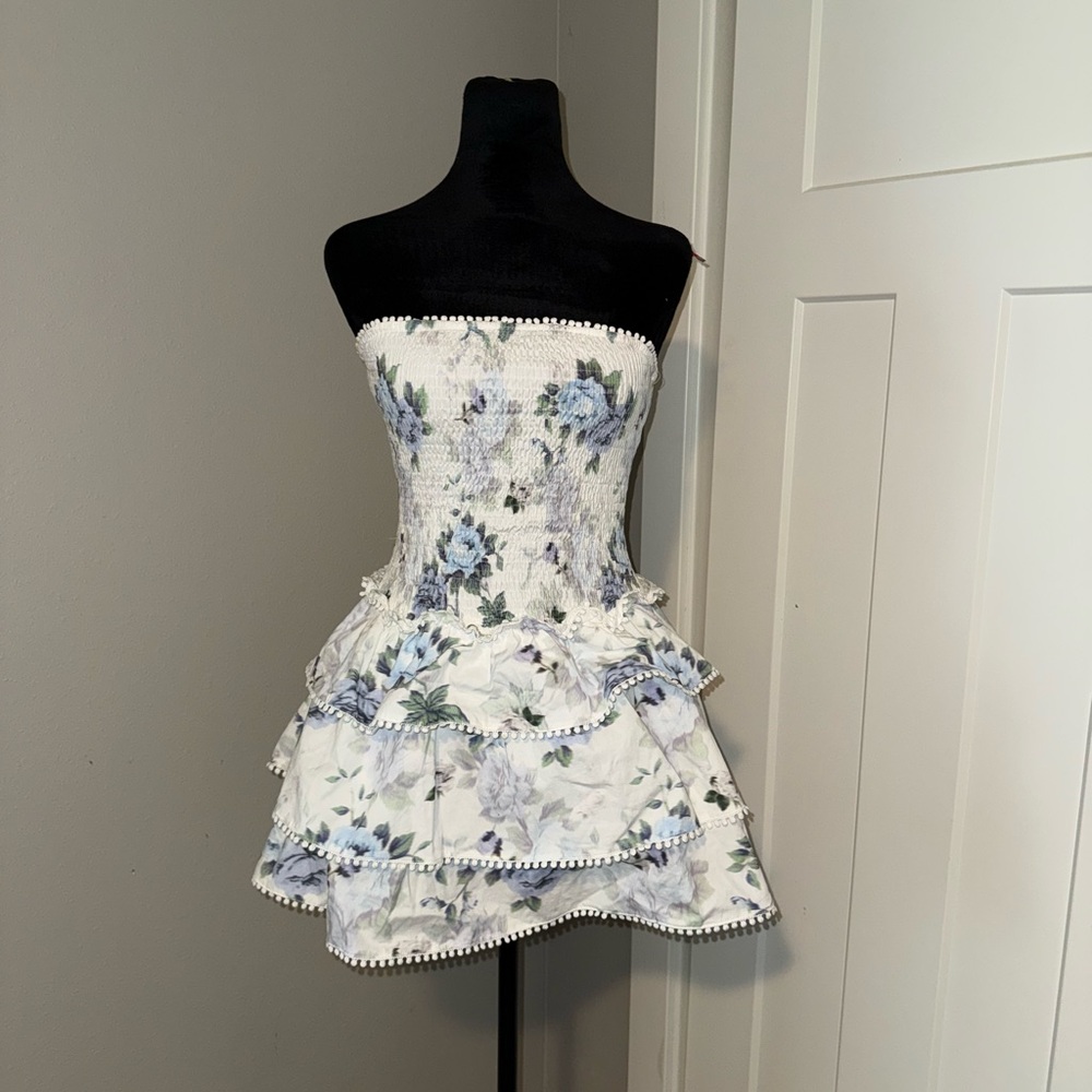 Princess Polly Sunkiss Frill Mini Dress White / Blue 4 - Picture 5 of 6